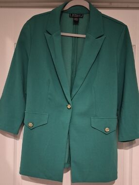 New York & Company Teal Blazer with Gold Buttons